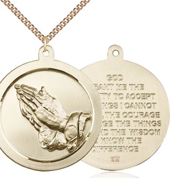 [2031GF/24GF] 14kt Gold Filled Praying Hand Pendant on a 24 inch Gold Filled Heavy Curb chain