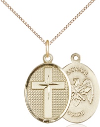 [0883GF5/18GF] 14kt Gold Filled Cross National Guard Pendant on a 18 inch Gold Filled Light Curb chain