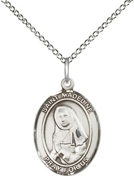 [8236SS/18SS] Sterling Silver Saint Madeline Sophie Barat Pendant on a 18 inch Sterling Silver Light Curb chain