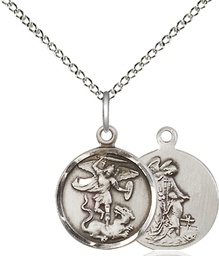 [0601RSS/18SS] Sterling Silver Saint Michael the Archangel Pendant on a 18 inch Sterling Silver Light Curb chain