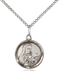 [0601TSS/18SS] Sterling Silver Saint Theresa Pendant on a 18 inch Sterling Silver Light Curb chain