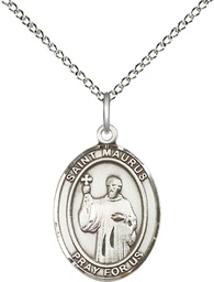[8241SS/18SS] Sterling Silver Saint Maurus Pendant on a 18 inch Sterling Silver Light Curb chain
