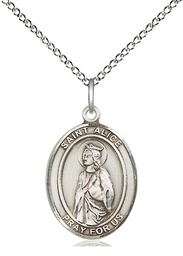 [8248SS/18SS] Sterling Silver Saint Alice Pendant on a 18 inch Sterling Silver Light Curb chain