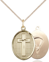 [0883GF7/18GF] 14kt Gold Filled Cross Paratroopers Pendant on a 18 inch Gold Filled Light Curb chain