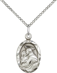 [0612DSS/18SS] Sterling Silver Saint Anthony of Padua Pendant on a 18 inch Sterling Silver Light Curb chain