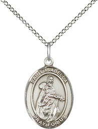 [8250SS/18SS] Sterling Silver Saint Isabella of Portugal Pendant on a 18 inch Sterling Silver Light Curb chain