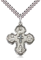 [2058SS/24S] Sterling Silver 5-Way Pendant on a 24 inch Light Rhodium Heavy Curb chain