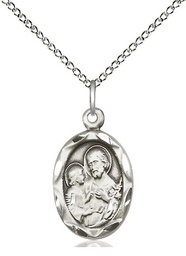 [0612KSS/18SS] Sterling Silver Saint Joseph Pendant on a 18 inch Sterling Silver Light Curb chain