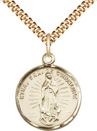 [2075GF/24G] 14kt Gold Filled Our Lady of Guadalupe Pendant on a 24 inch Gold Plate Heavy Curb chain