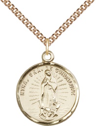 [2075GF/24GF] 14kt Gold Filled Our Lady of Guadalupe Pendant on a 24 inch Gold Filled Heavy Curb chain