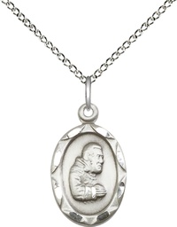[0612PISS/18SS] Sterling Silver Saint Pio of Pietrelcina Pendant on a 18 inch Sterling Silver Light Curb chain