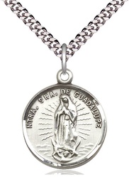 [2075SS/24S] Sterling Silver Our Lady of Guadalupe Pendant on a 24 inch Light Rhodium Heavy Curb chain