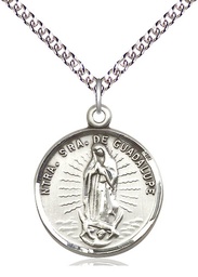 [2075SS/24SS] Sterling Silver Our Lady of Guadalupe Pendant on a 24 inch Sterling Silver Heavy Curb chain