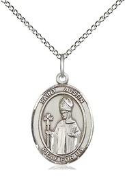 [8256SS/18SS] Sterling Silver Saint Austin Pendant on a 18 inch Sterling Silver Light Curb chain
