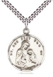 [0701ASS/24S] Sterling Silver Saint Ann Pendant on a 24 inch Light Rhodium Heavy Curb chain