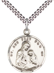 [0701ASS/24S] Sterling Silver Saint Ann Pendant on a 24 inch Light Rhodium Heavy Curb chain