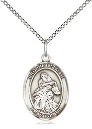 [8258SS/18SS] Sterling Silver Saint Isaiah Pendant on a 18 inch Sterling Silver Light Curb chain