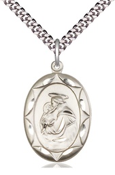 [0801DSS/24S] Sterling Silver Saint Anthony Pendant on a 24 inch Light Rhodium Heavy Curb chain
