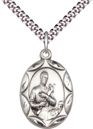 [0801GSS/24S] Sterling Silver Saint Gerard Pendant on a 24 inch Light Rhodium Heavy Curb chain