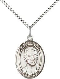 [8266SS/18SS] Sterling Silver Saint Eugene de Mazenod Pendant on a 18 inch Sterling Silver Light Curb chain