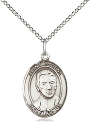 [8266SS/18SS] Sterling Silver Saint Eugene de Mazenod Pendant on a 18 inch Sterling Silver Light Curb chain