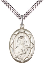 [0801TSS/24S] Sterling Silver Saint Theresa Pendant on a 24 inch Light Rhodium Heavy Curb chain