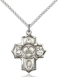 [2091SS/18S] Sterling Silver New Family 5-Way Pendant on a 18 inch Light Rhodium Light Curb chain
