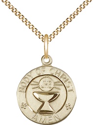 [2094GF/18G] 14kt Gold Filled Body of Christ Pendant on a 18 inch Gold Plate Light Curb chain