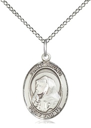 [8270SS/18SS] Sterling Silver Saint Bruno Pendant on a 18 inch Sterling Silver Light Curb chain