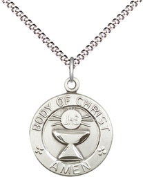 [2094SS/18S] Sterling Silver Body of Christ Pendant on a 18 inch Light Rhodium Light Curb chain