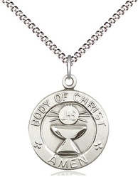 [2094SS/18S] Sterling Silver Body of Christ Pendant on a 18 inch Light Rhodium Light Curb chain