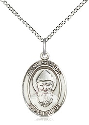 [8271SS/18SS] Sterling Silver Saint Sharbel Pendant on a 18 inch Sterling Silver Light Curb chain
