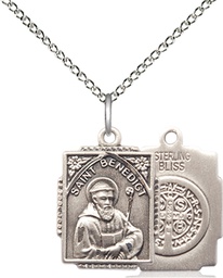 [0804BSS/18SS] Sterling Silver Saint Benedict Pendant on a 18 inch Sterling Silver Light Curb chain