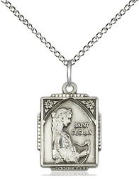 [0804CESS/18SS] Sterling Silver Saint Cecilia Pendant on a 18 inch Sterling Silver Light Curb chain