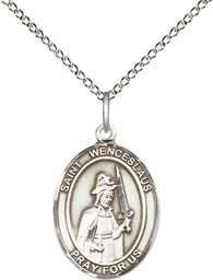 [8273SS/18SS] Sterling Silver Saint Wenceslaus Pendant on a 18 inch Sterling Silver Light Curb chain