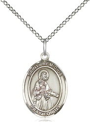 [8274SS/18SS] Sterling Silver Saint Remigius of Reims Pendant on a 18 inch Sterling Silver Light Curb chain