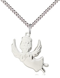 [2129SS/18S] Sterling Silver Angel Pendant on a 18 inch Light Rhodium Light Curb chain