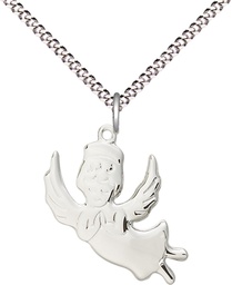 [2129SS/18S] Sterling Silver Angel Pendant on a 18 inch Light Rhodium Light Curb chain