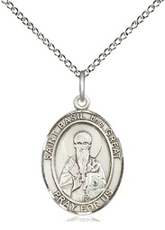[8275SS/18SS] Sterling Silver Saint Basil the Great Pendant on a 18 inch Sterling Silver Light Curb chain