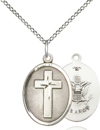 [0883SS2/18SS] Sterling Silver Cross Army Pendant on a 18 inch Sterling Silver Light Curb chain