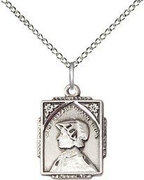 [0804EASS/18SS] Sterling Silver Saint Elizabeth Ann Seton Pendant on a 18 inch Sterling Silver Light Curb chain