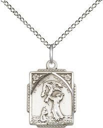 [0804FCSS/18SS] Sterling Silver Saint Francis of Assisi Pendant on a 18 inch Sterling Silver Light Curb chain