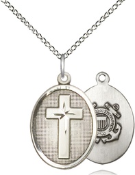 [0883SS3/18SS] Sterling Silver Cross Coast Guard Pendant on a 18 inch Sterling Silver Light Curb chain