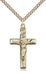 [2185GF/24GF] 14kt Gold Filled Crucifix Pendant on a 24 inch Gold Filled Heavy Curb chain