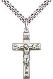 [2185SS/24S] Sterling Silver Crucifix Pendant on a 24 inch Light Rhodium Heavy Curb chain