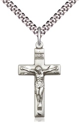 [2185SS/24S] Sterling Silver Crucifix Pendant on a 24 inch Light Rhodium Heavy Curb chain