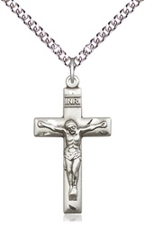 [2185SS/24SS] Sterling Silver Crucifix Pendant on a 24 inch Sterling Silver Heavy Curb chain