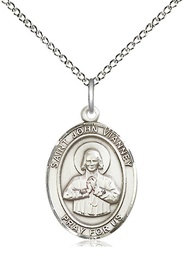 [8282SS/18SS] Sterling Silver Saint John Vianney Pendant on a 18 inch Sterling Silver Light Curb chain