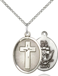 [0883SS6/18SS] Sterling Silver Cross Navy Pendant on a 18 inch Sterling Silver Light Curb chain
