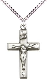[2186SS/24SS] Sterling Silver Crucifix Pendant on a 24 inch Sterling Silver Heavy Curb chain